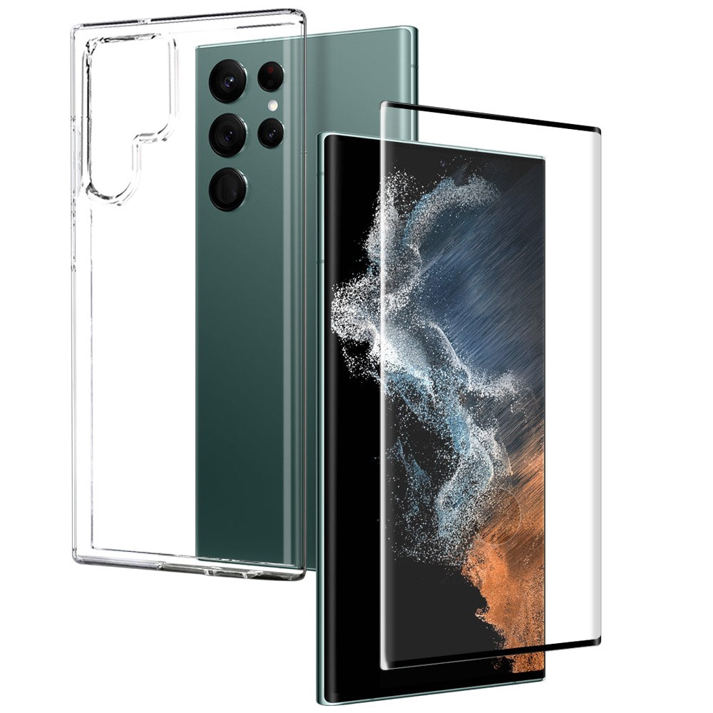 NORTHJO För Samsung Galaxy S22 Ultra 5G mobilskal TPU-skydd + 3D-böjt skärmskydd i härdat glas