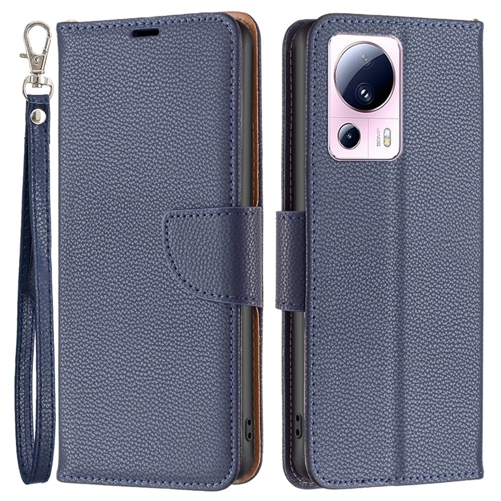 For Xiaomi 13 Lite / Civi 2 5G Wallet Case with Wrist Strap Litchi Texture Leather Phone Stand Cover