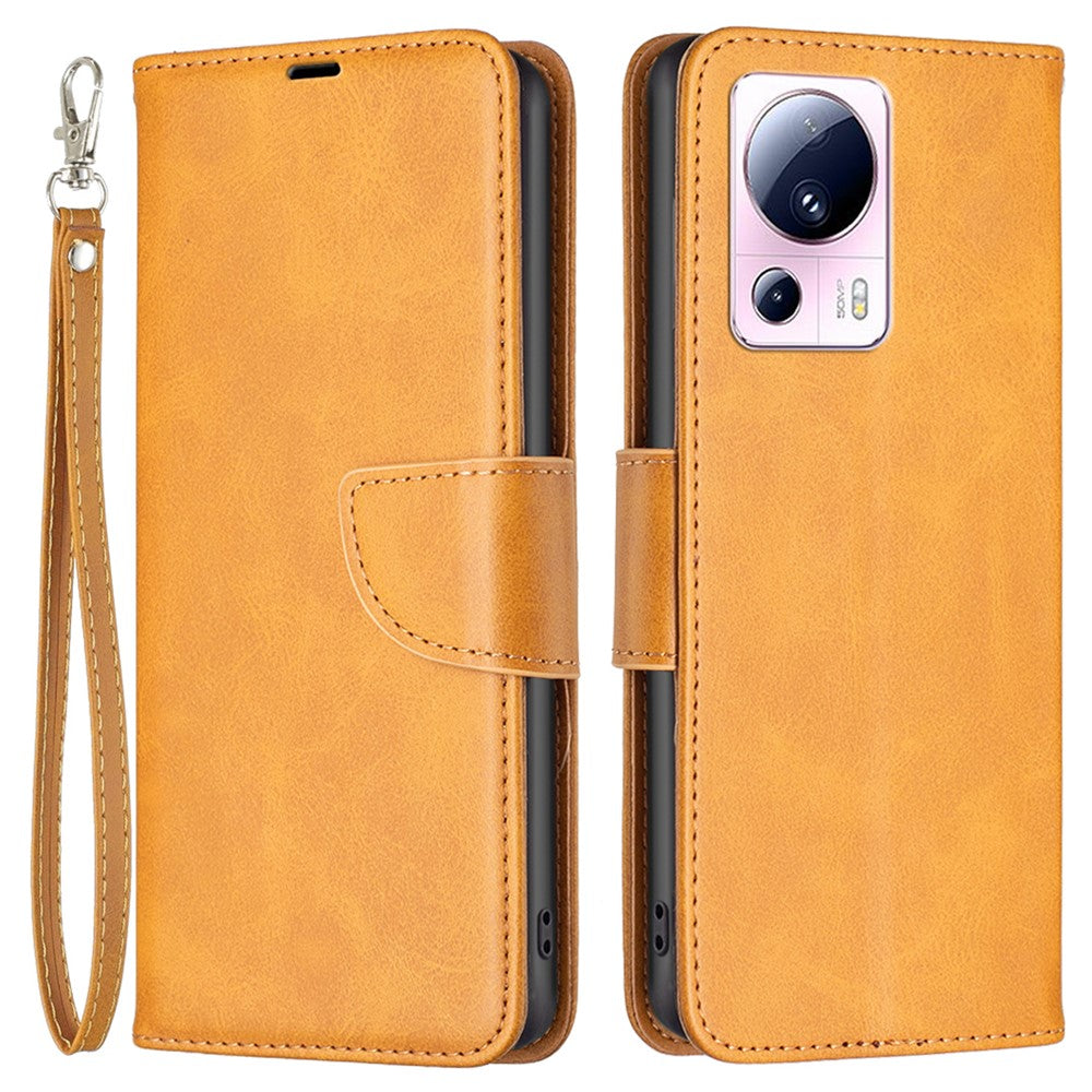 For Xiaomi 13 Lite / Civi 2 5G Case Smooth Leather Wallet Stand Mobile Phone Cover with Strap