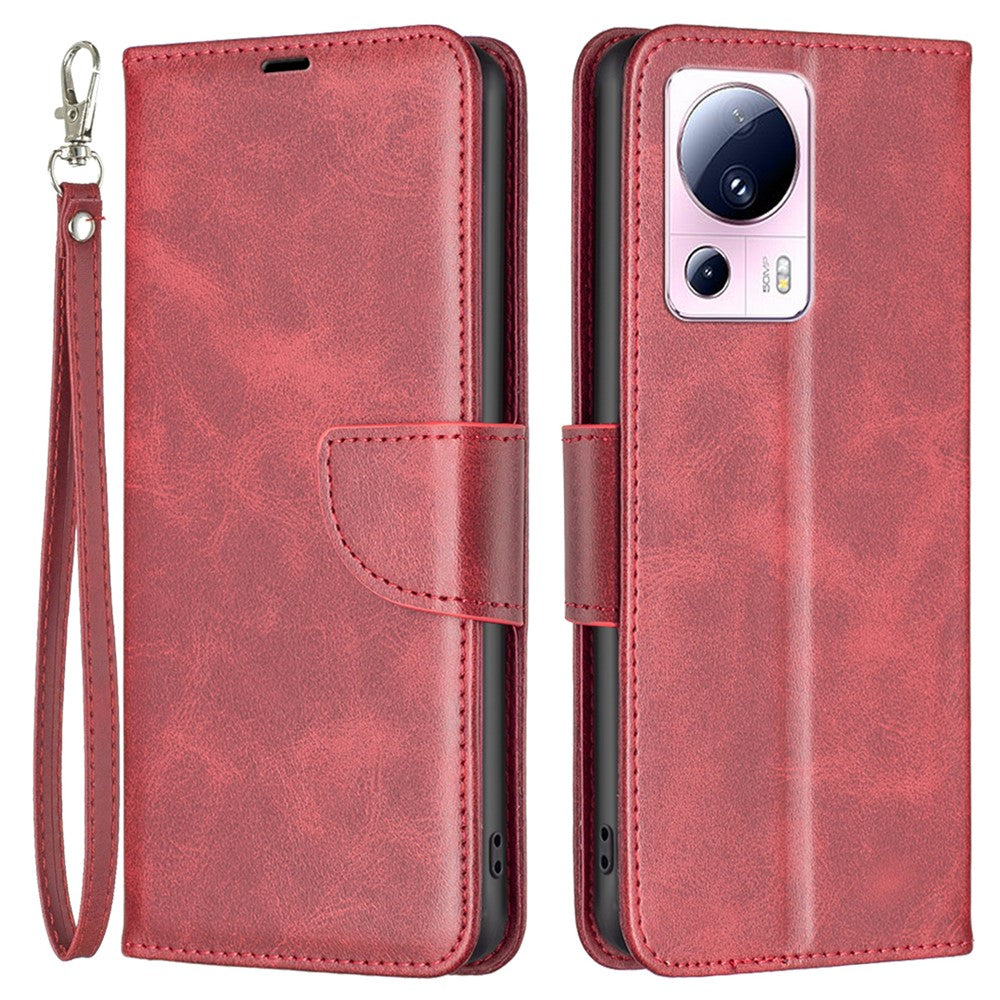 For Xiaomi 13 Lite / Civi 2 5G Case Smooth Leather Wallet Stand Mobile Phone Cover with Strap