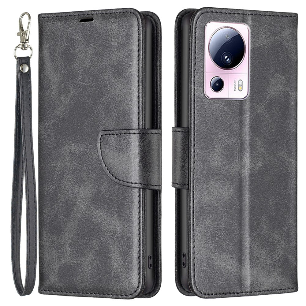 For Xiaomi 13 Lite / Civi 2 5G Case Smooth Leather Wallet Stand Mobile Phone Cover with Strap