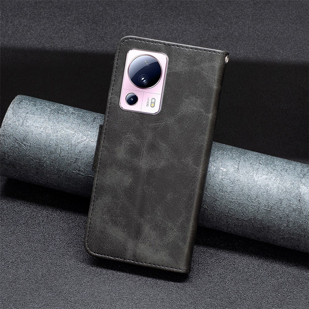 For Xiaomi 13 Lite / Civi 2 5G Case Smooth Leather Wallet Stand Mobile Phone Cover with Strap