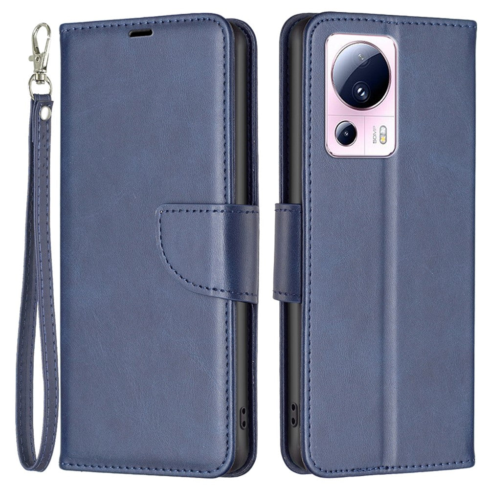 For Xiaomi 13 Lite / Civi 2 5G Case Smooth Leather Wallet Stand Mobile Phone Cover with Strap