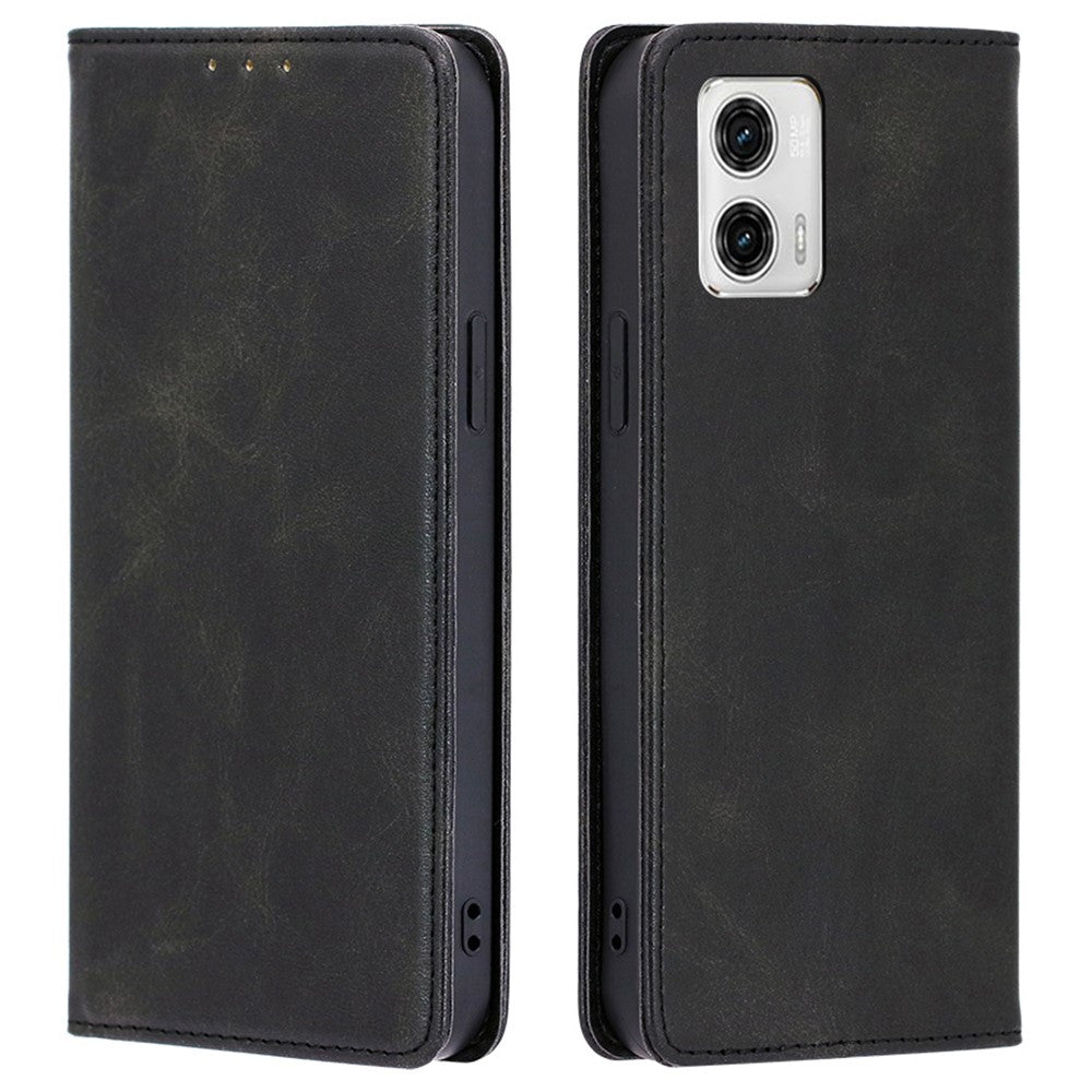 Anti-drop lædercover til Motorola Moto G73 5G, kalvetekstur pungstativ telefoncover