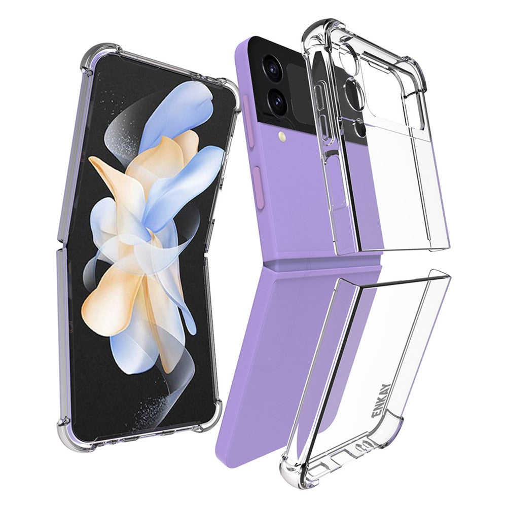 ENKAY HAT PRINCE För Samsung Galaxy Z Flip4 5G Stötsäkert mobilskal Halkfri Randig Kant Genomskinligt TPU-Skal