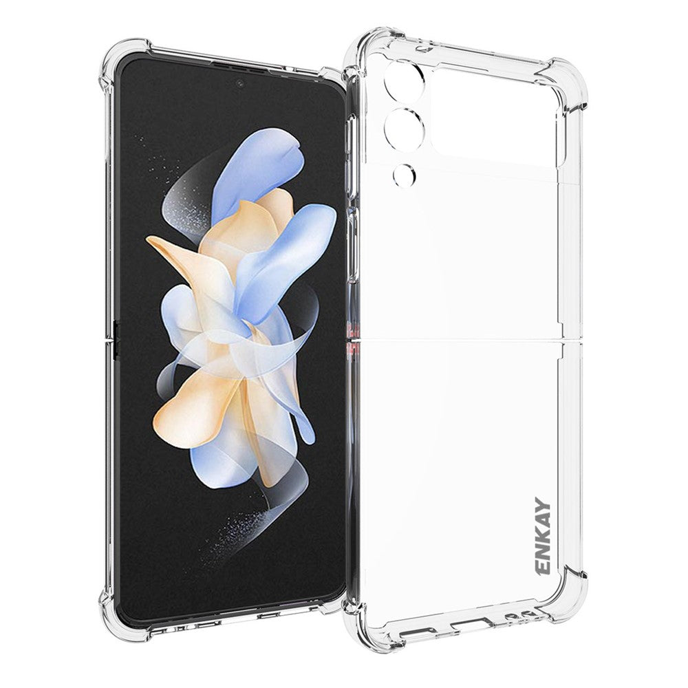ENKAY HAT PRINCE För Samsung Galaxy Z Flip4 5G Stötsäkert mobilskal Halkfri Randig Kant Genomskinligt TPU-Skal