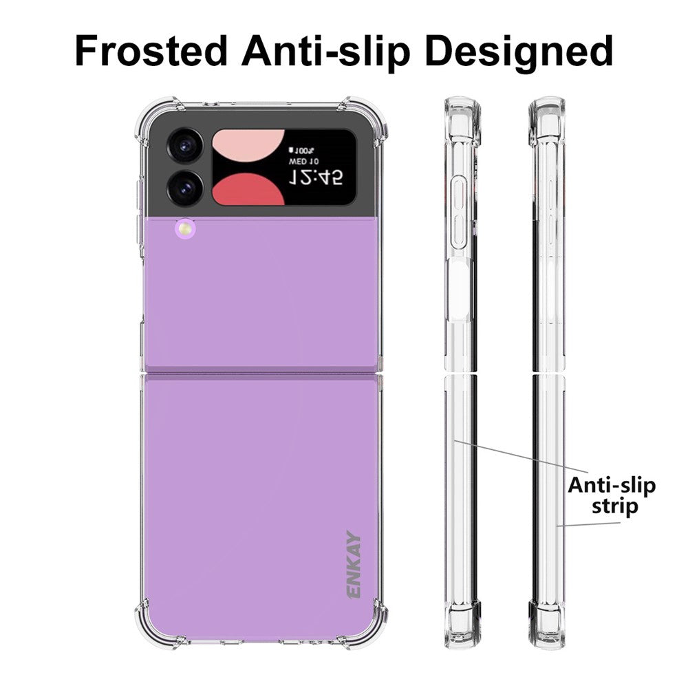 ENKAY HAT PRINCE För Samsung Galaxy Z Flip4 5G Stötsäkert mobilskal Halkfri Randig Kant Genomskinligt TPU-Skal