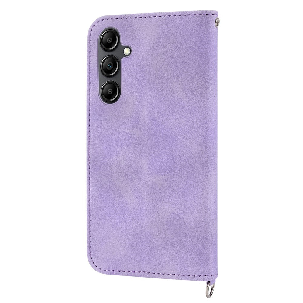 Leather Phone Case for Samsung Galaxy A34 5G Wallet Stand Imprinted Flower Skin-touch Cover with Strap