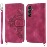 Leather Phone Case for Samsung Galaxy A34 5G Wallet Stand Imprinted Flower Skin-touch Cover with Strap