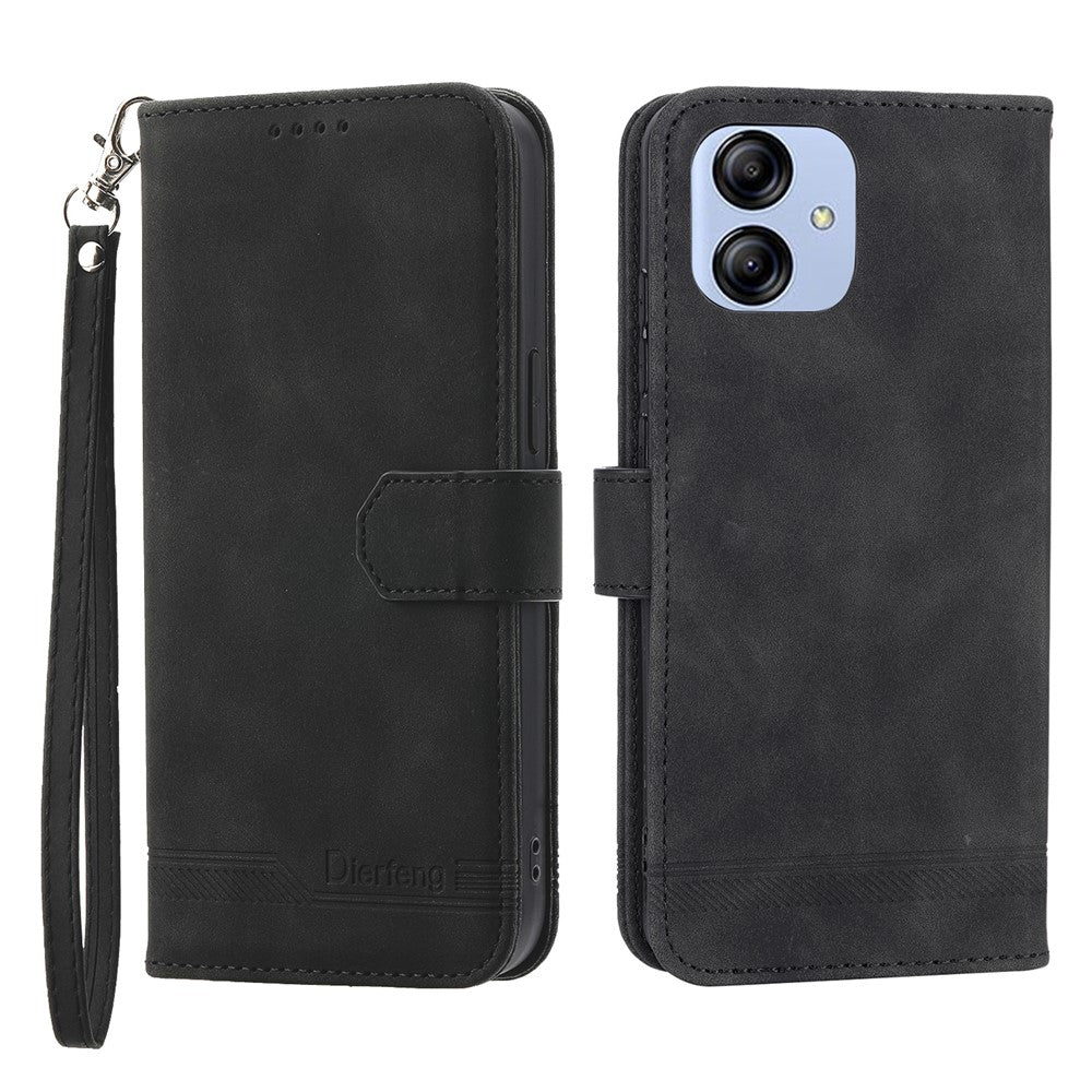 DIERFENG DF-03 for Samsung Galaxy A04e 4G / F04 4G / M04 4G Leather Phone Case Lines Imprinted Stand Phone Wallet Cover