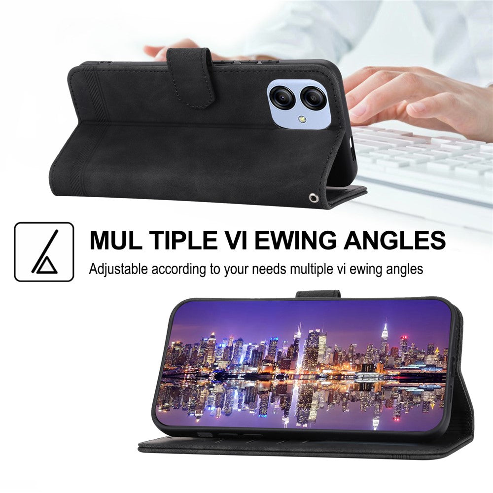 DIERFENG DF-03 for Samsung Galaxy A04e 4G / F04 4G / M04 4G Leather Phone Case Lines Imprinted Stand Phone Wallet Cover