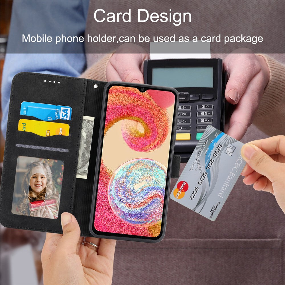 DIERFENG DF-03 for Samsung Galaxy A04e 4G / F04 4G / M04 4G Leather Phone Case Lines Imprinted Stand Phone Wallet Cover