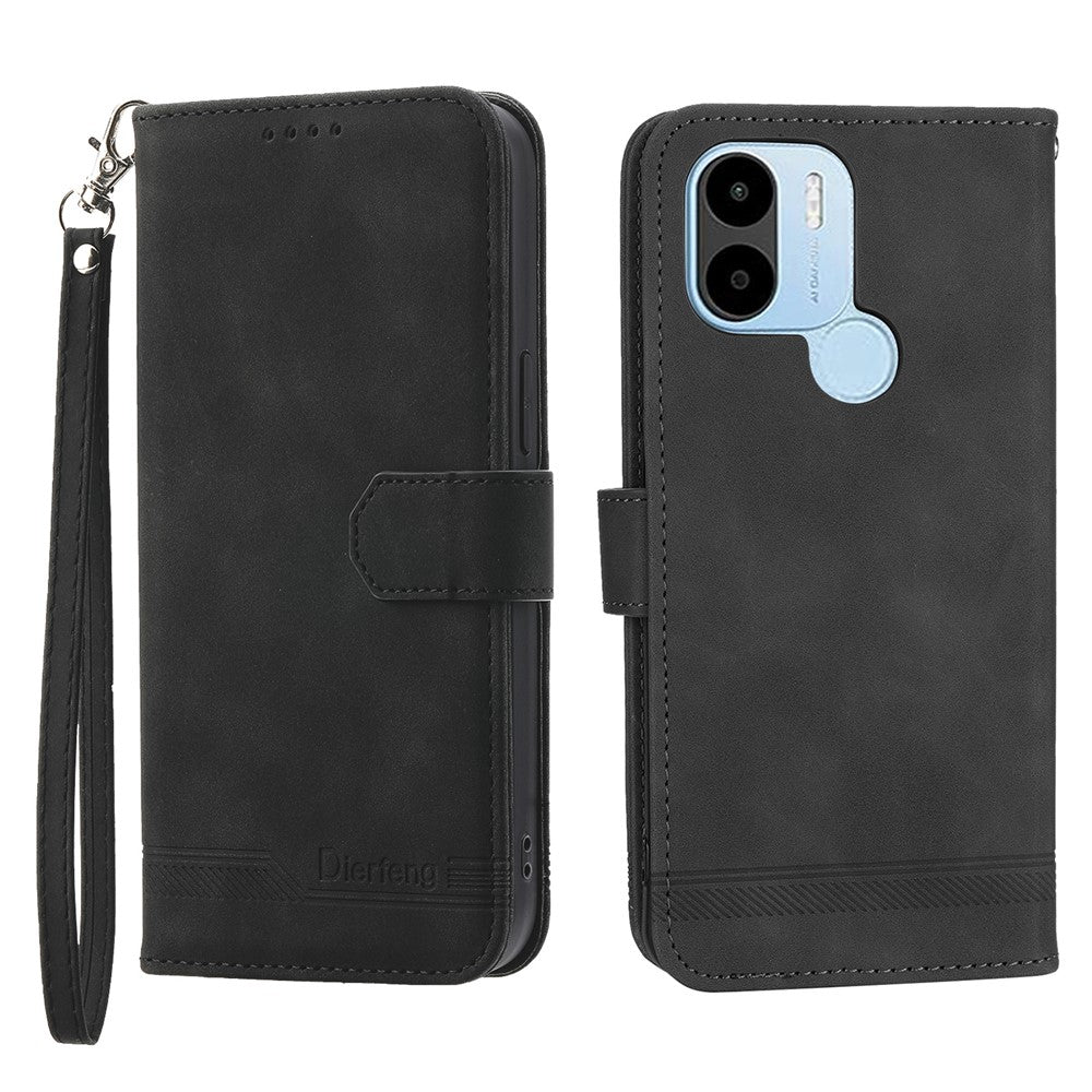 DIERFENG DF-03 for Xiaomi Redmi A1+ 4G / A2+ 4G / Poco C50 4G Leather Phone Case Lines Imprinted Phone Cover with Wallet Stand