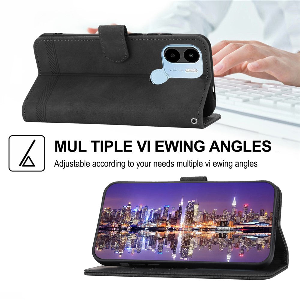 DIERFENG DF-03 for Xiaomi Redmi A1+ 4G / A2+ 4G / Poco C50 4G Leather Phone Case Lines Imprinted Phone Cover with Wallet Stand