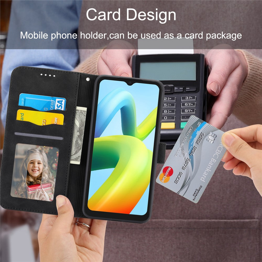 DIERFENG DF-03 for Xiaomi Redmi A1+ 4G / A2+ 4G / Poco C50 4G Leather Phone Case Lines Imprinted Phone Cover with Wallet Stand