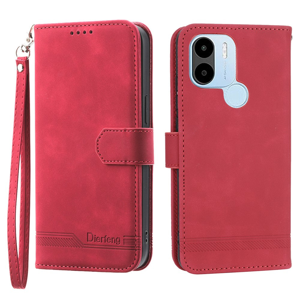 DIERFENG DF-03 for Xiaomi Redmi A1+ 4G / A2+ 4G / Poco C50 4G Leather Phone Case Lines Imprinted Phone Cover with Wallet Stand