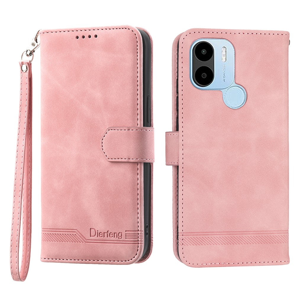 DIERFENG DF-03 for Xiaomi Redmi A1+ 4G / A2+ 4G / Poco C50 4G Leather Phone Case Lines Imprinted Phone Cover with Wallet Stand