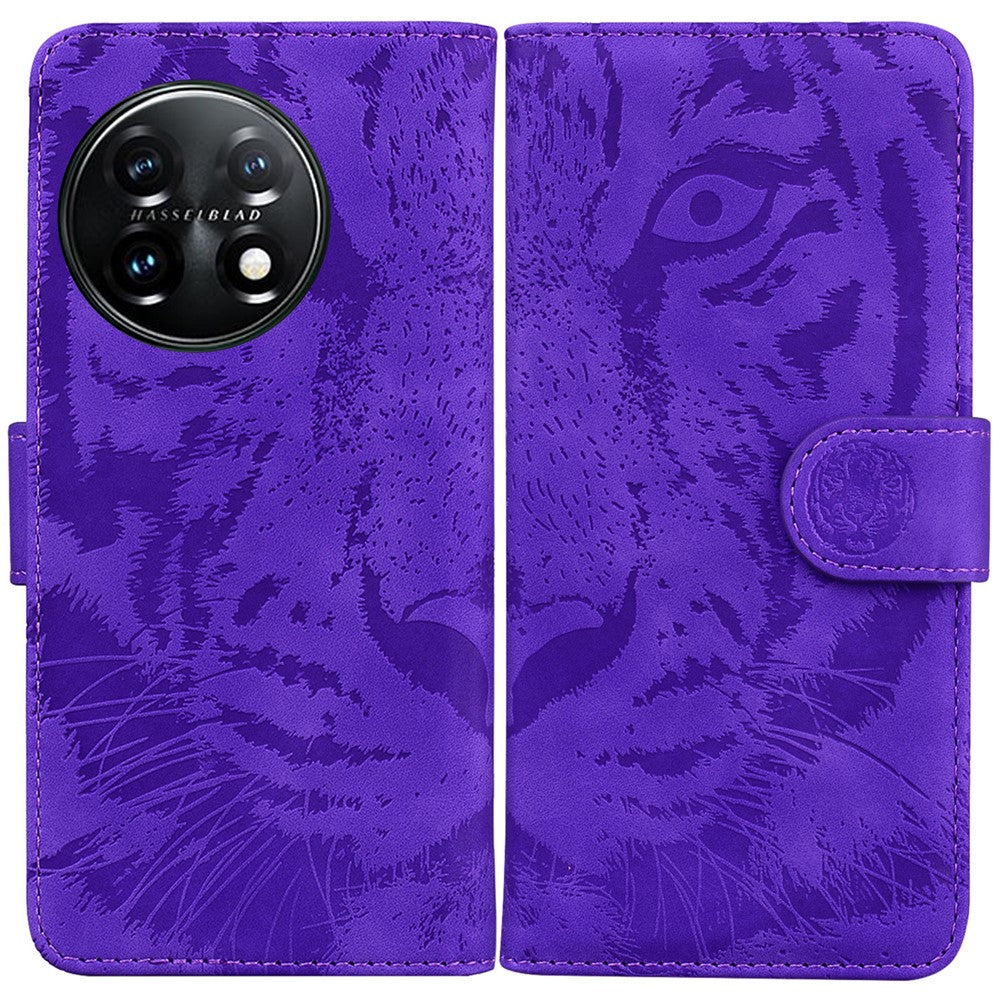 OnePlus 11 5G-mobilcover med tigertryk, PU-læder, pungeetui, stativ, beskyttende mobilcover