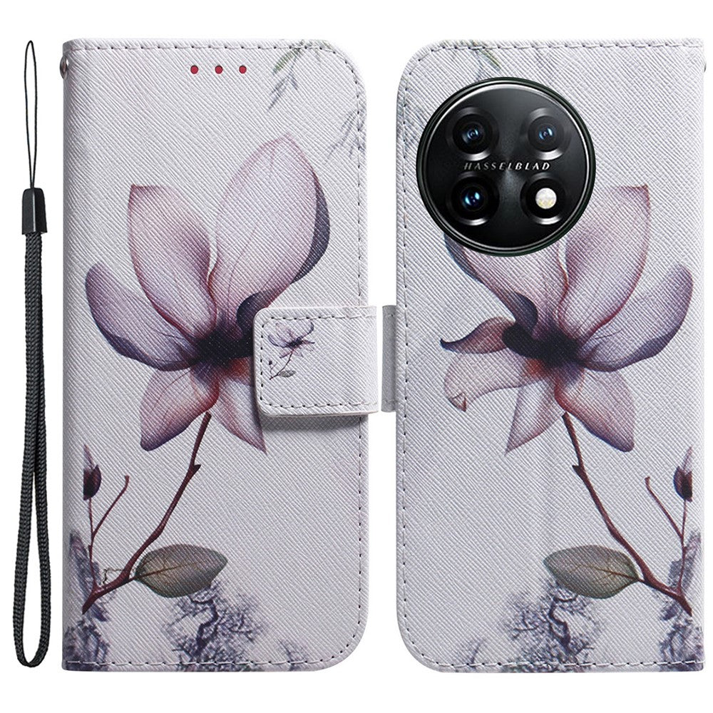 OnePlus 11 5G Fallskyddande PU-läderfodral Mönstertryck Stativ Flip Plånboksfodral med Rem