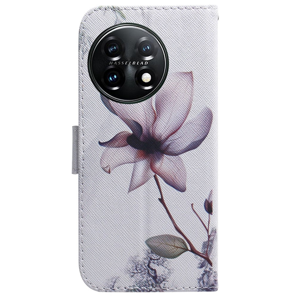 OnePlus 11 5G Fallskyddande PU-läderfodral Mönstertryck Stativ Flip Plånboksfodral med Rem