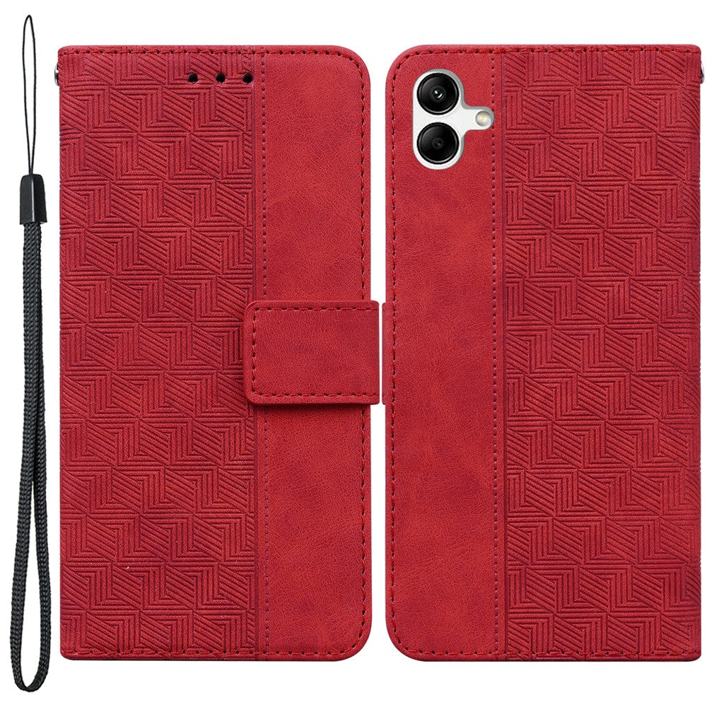 Til Samsung Galaxy A04e 4G / F04 4G / M04 4G Imprintet Telefoncover PU Læderpung Stødsikkert Standercover med Håndrem