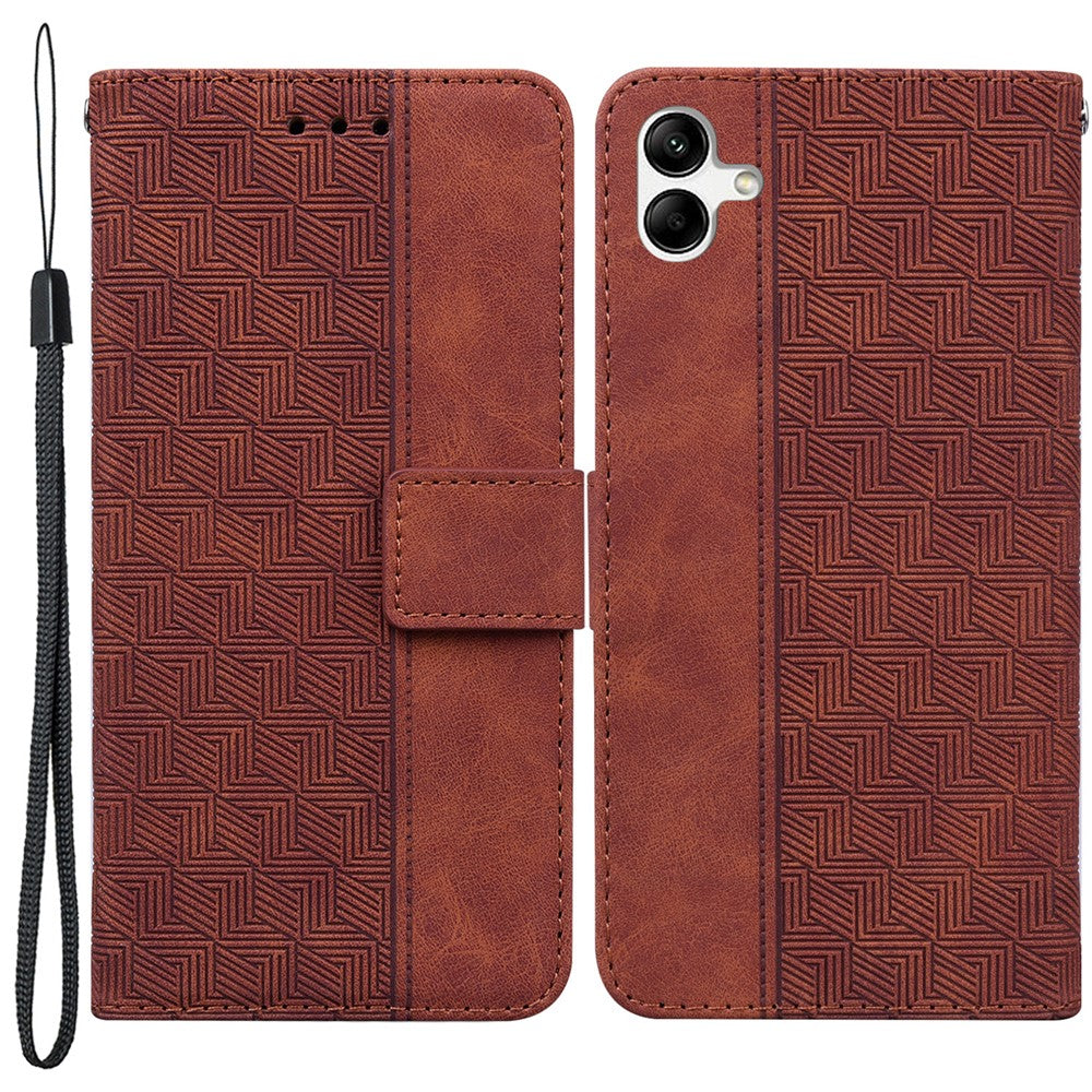 Til Samsung Galaxy A04e 4G / F04 4G / M04 4G Imprintet Telefoncover PU Læderpung Stødsikkert Standercover med Håndrem