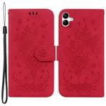 Til Samsung Galaxy A04e 4G / F04 4G / M04 4G Telefon Læderetui Præget Rose Sommerfugl Pung Stander Cover med Rem
