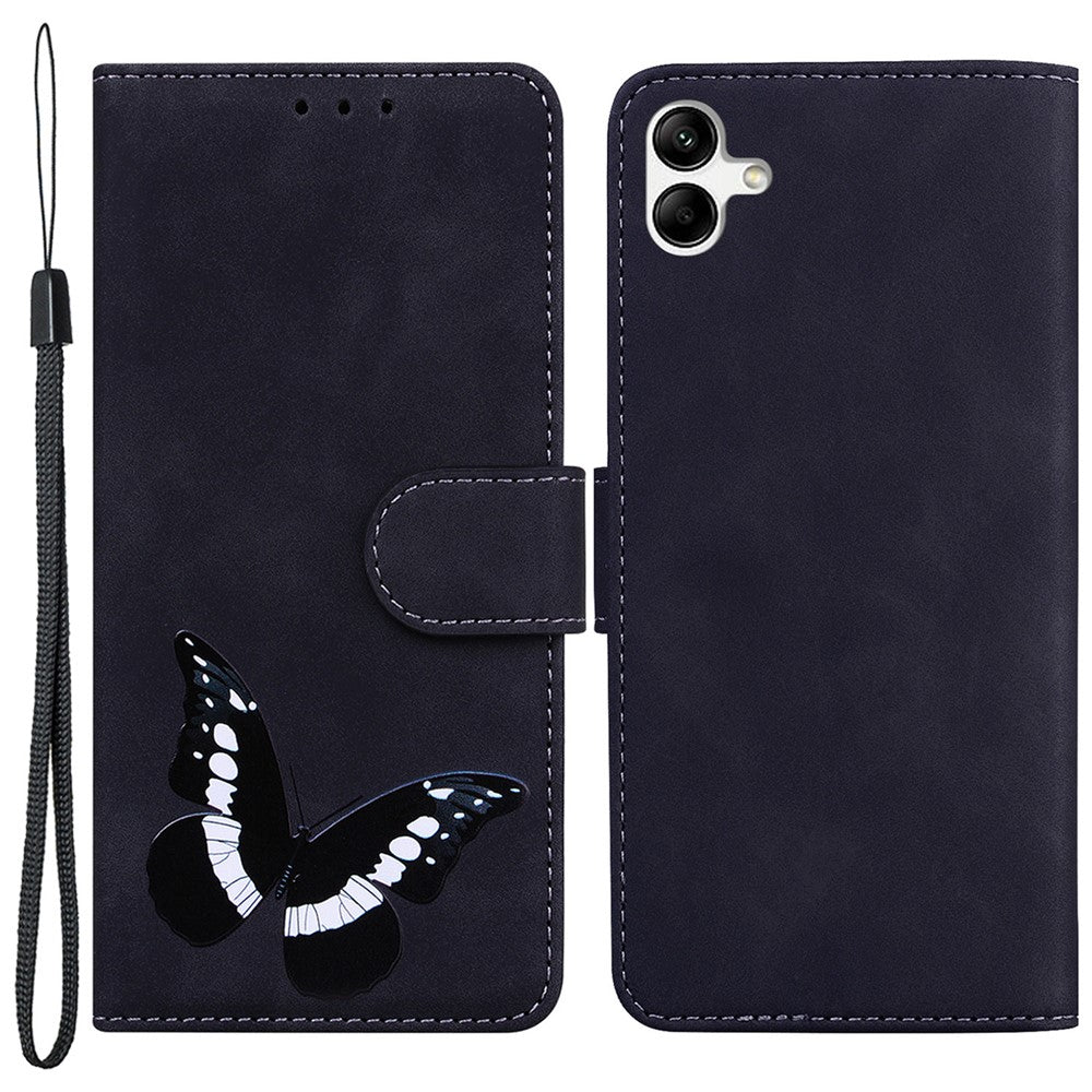 Til Samsung Galaxy A04e 4G / F04 4G / M04 4G Læder Telefoncover Sommerfuglemønster Tryk Pung Telefonstativ Cover
