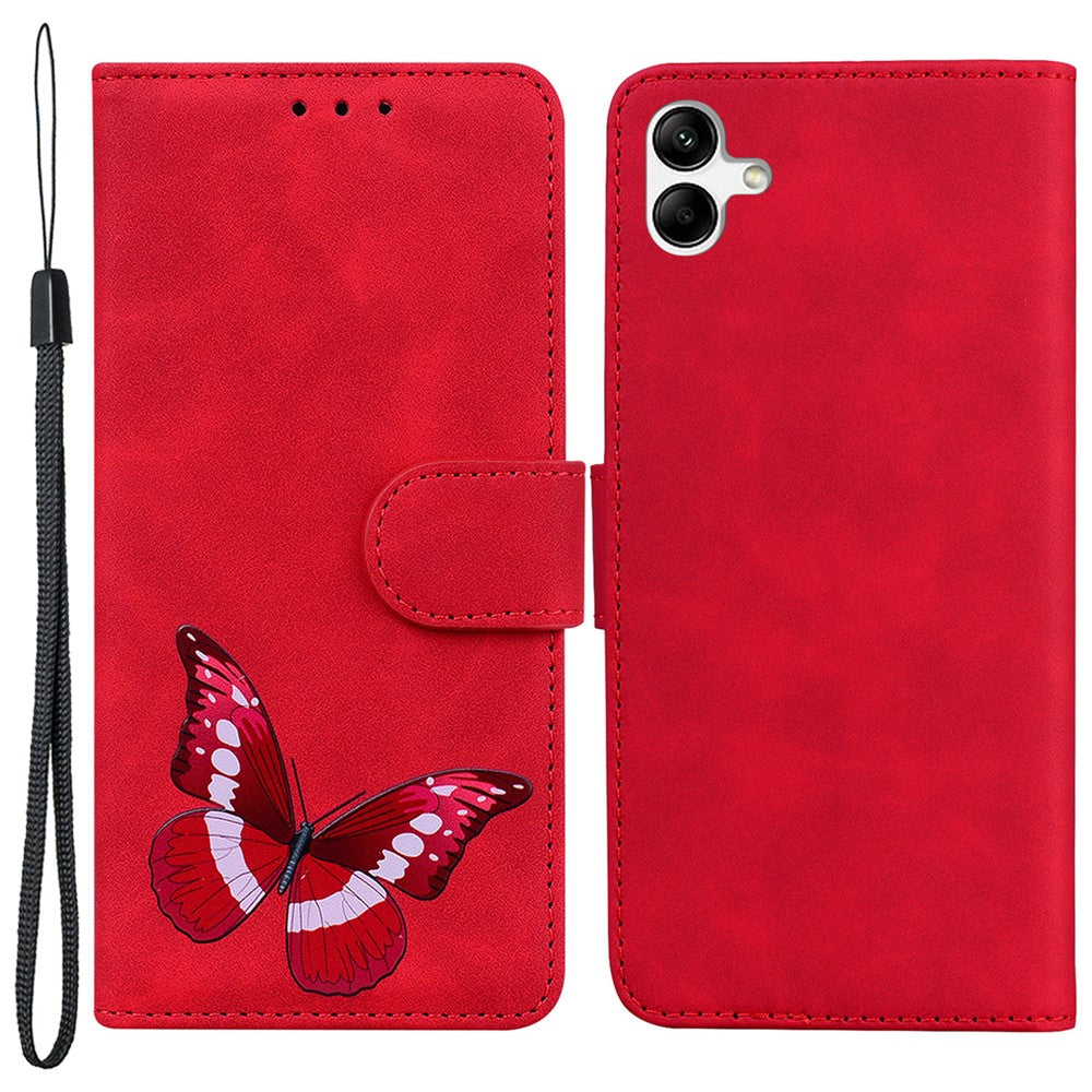 Til Samsung Galaxy A04e 4G / F04 4G / M04 4G Læder Telefoncover Sommerfuglemønster Tryk Pung Telefonstativ Cover