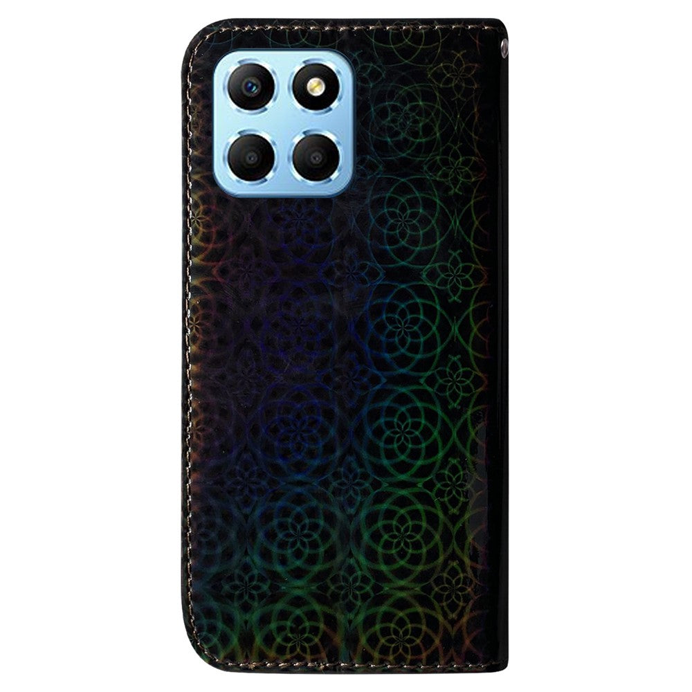 For Honor X8 5G Stand Magnetic Flip Phone Cover Leather Dazzling Flower Pattern Wallet Case with Strap