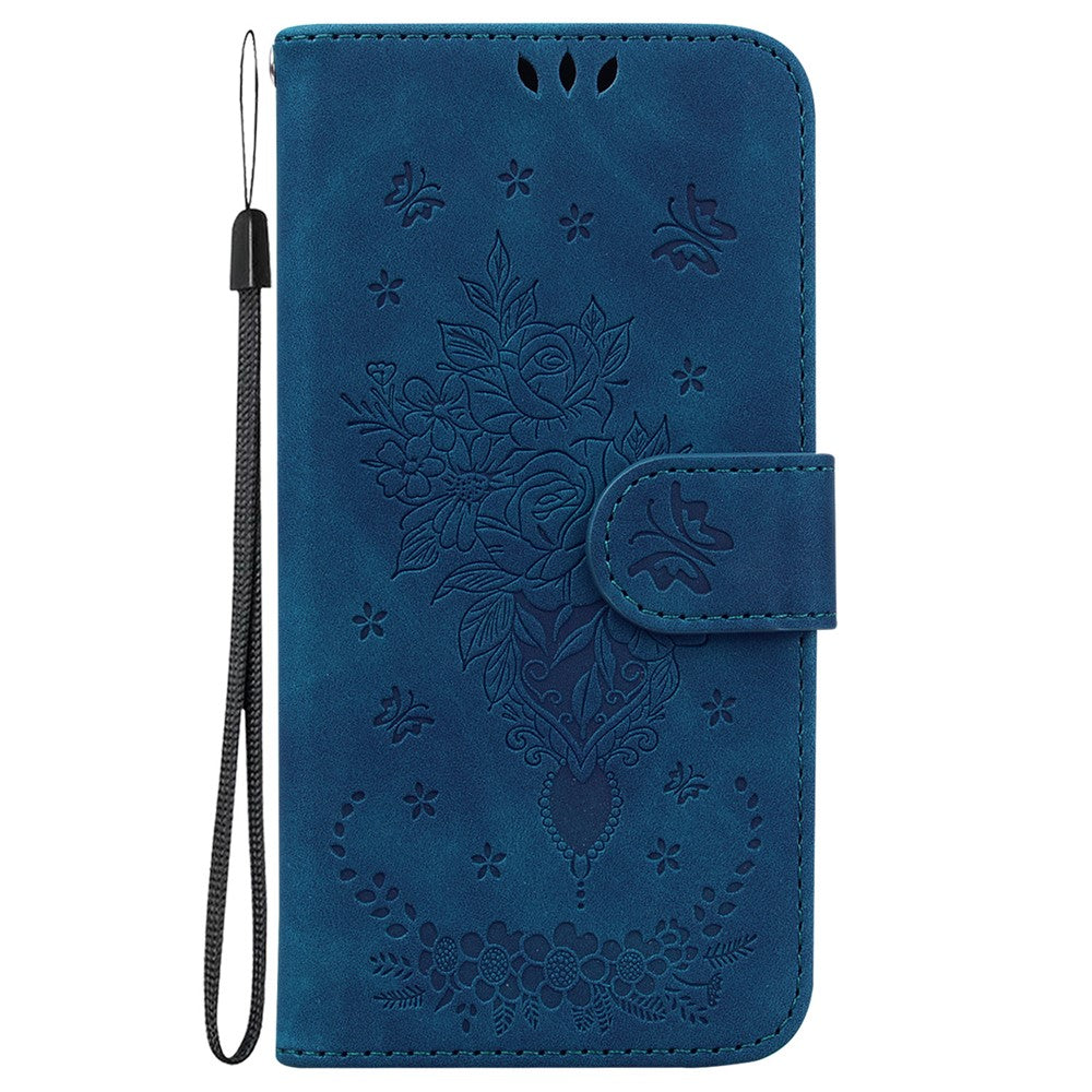 For Honor X8 5G PU Leather Wallet Case Imprinted Rose Butterfly Stand Phone Cover