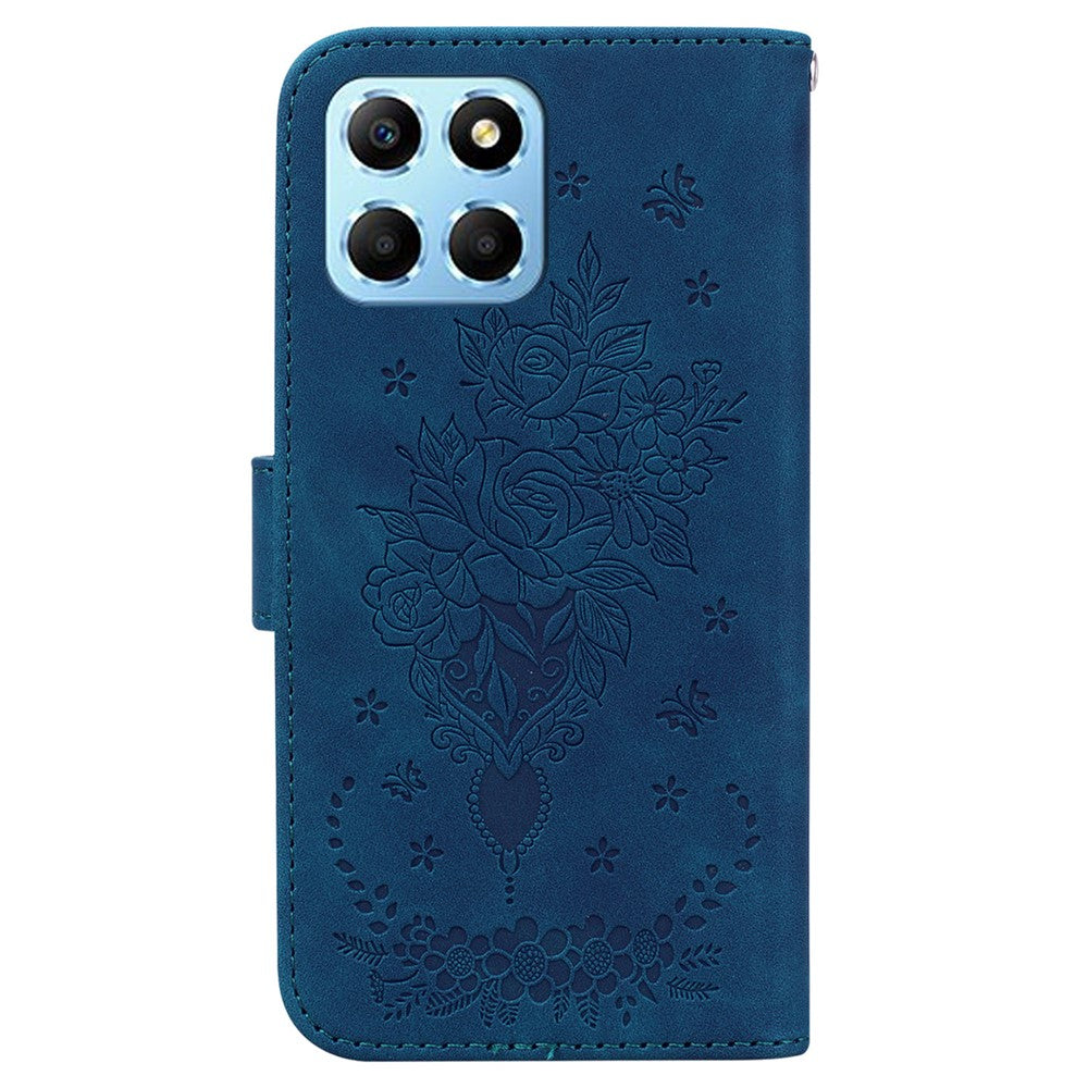 For Honor X8 5G PU Leather Wallet Case Imprinted Rose Butterfly Stand Phone Cover