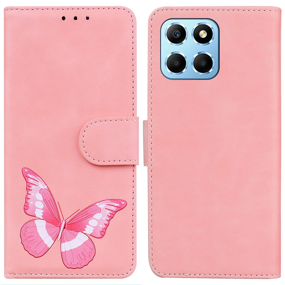 For Honor X8 5G Butterfly Pattern Printing TPU+PU Leather Phone Case Wallet Phone Stand Cover