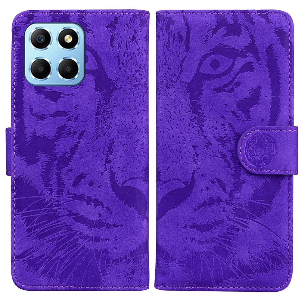 For Honor X8 5G Cell Phone Case Stand Wallet Tiger Pattern Imprinted PU Leather Flip Phone Cover