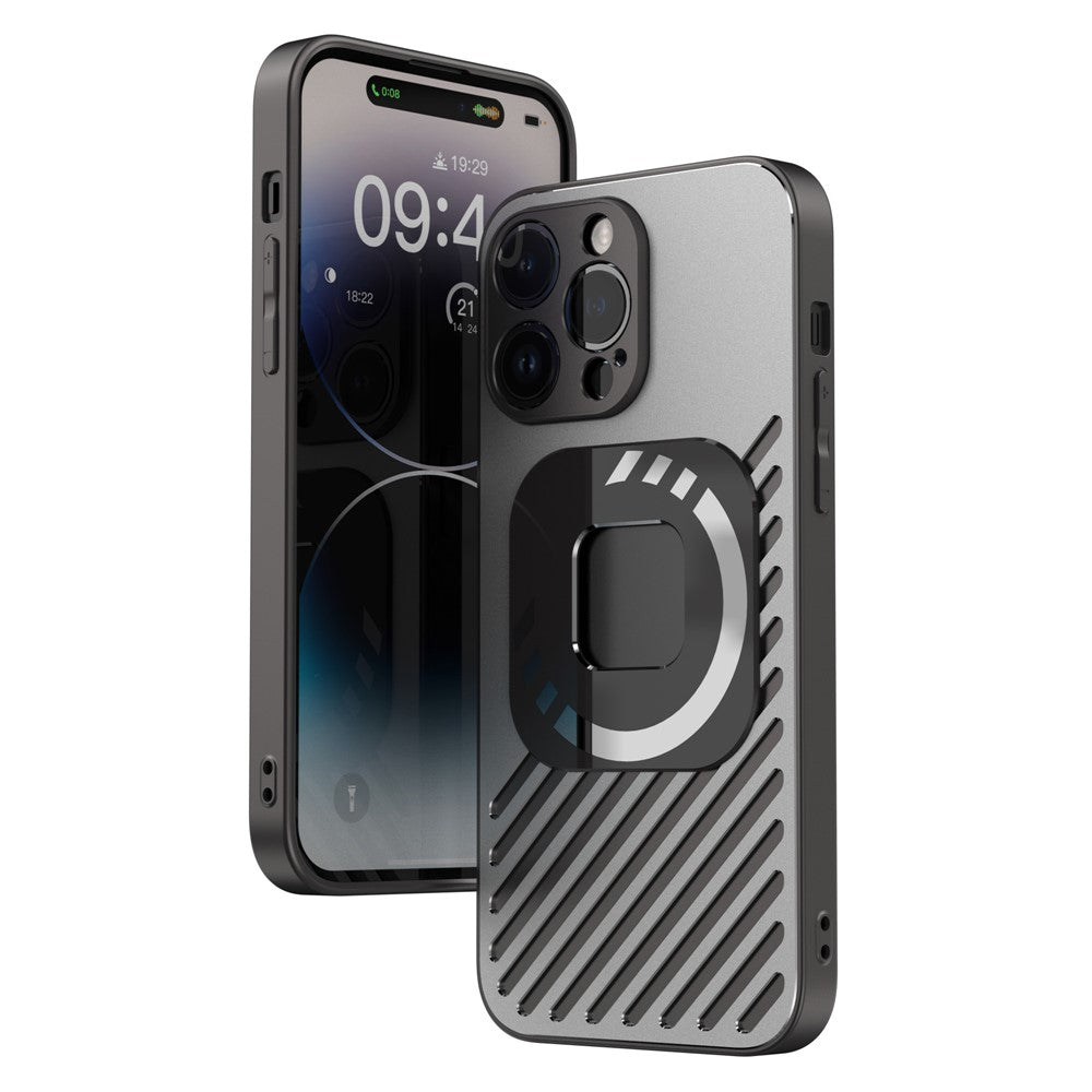R-JUST SJ55 For iPhone 14 Pro TPU+PC+Metal Back Cover Hollow Magnetic Anti-drop Phone Case Compatible with MagSafe