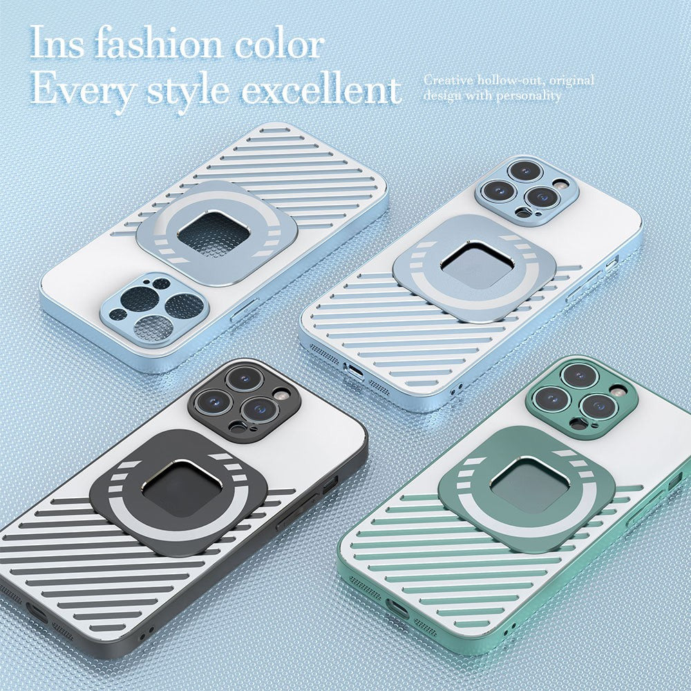 R-JUST SJ55 For iPhone 14 Pro TPU+PC+Metal Back Cover Hollow Magnetic Anti-drop Phone Case Compatible with MagSafe