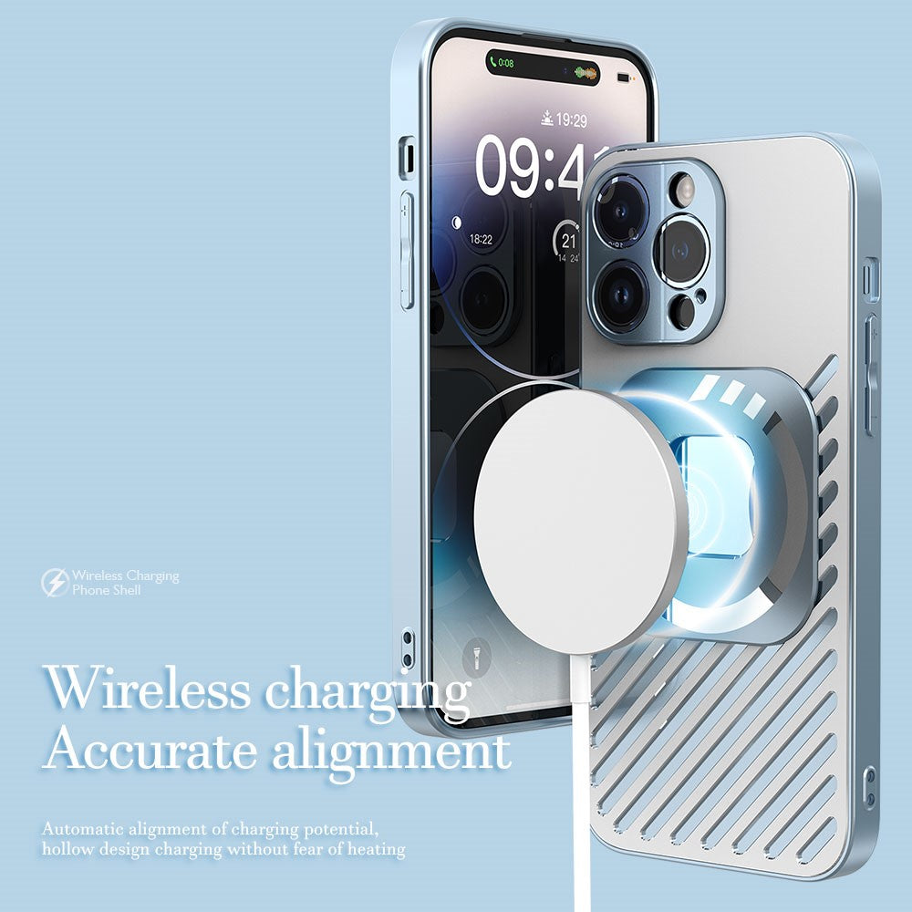 R-JUST SJ55 For iPhone 14 Pro TPU+PC+Metal Back Cover Hollow Magnetic Anti-drop Phone Case Compatible with MagSafe