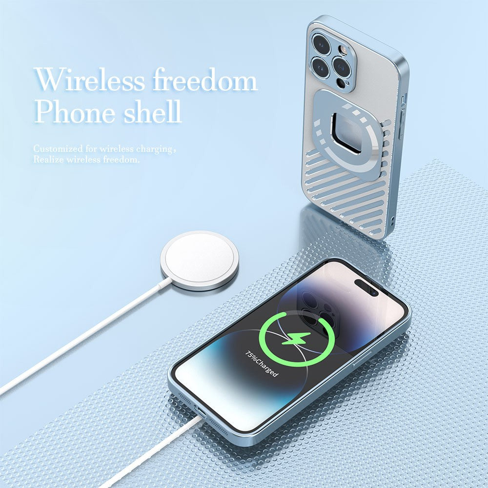 R-JUST SJ55 For iPhone 14 Pro TPU+PC+Metal Back Cover Hollow Magnetic Anti-drop Phone Case Compatible with MagSafe