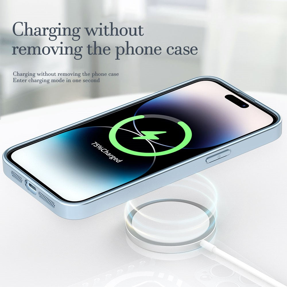 R-JUST SJ55 For iPhone 14 Pro TPU+PC+Metal Back Cover Hollow Magnetic Anti-drop Phone Case Compatible with MagSafe