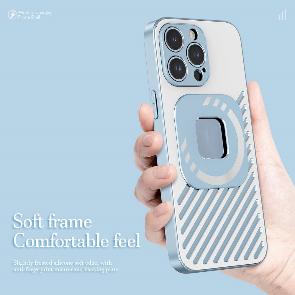 R-JUST SJ55 For iPhone 14 Pro TPU+PC+Metal Back Cover Hollow Magnetic Anti-drop Phone Case Compatible with MagSafe