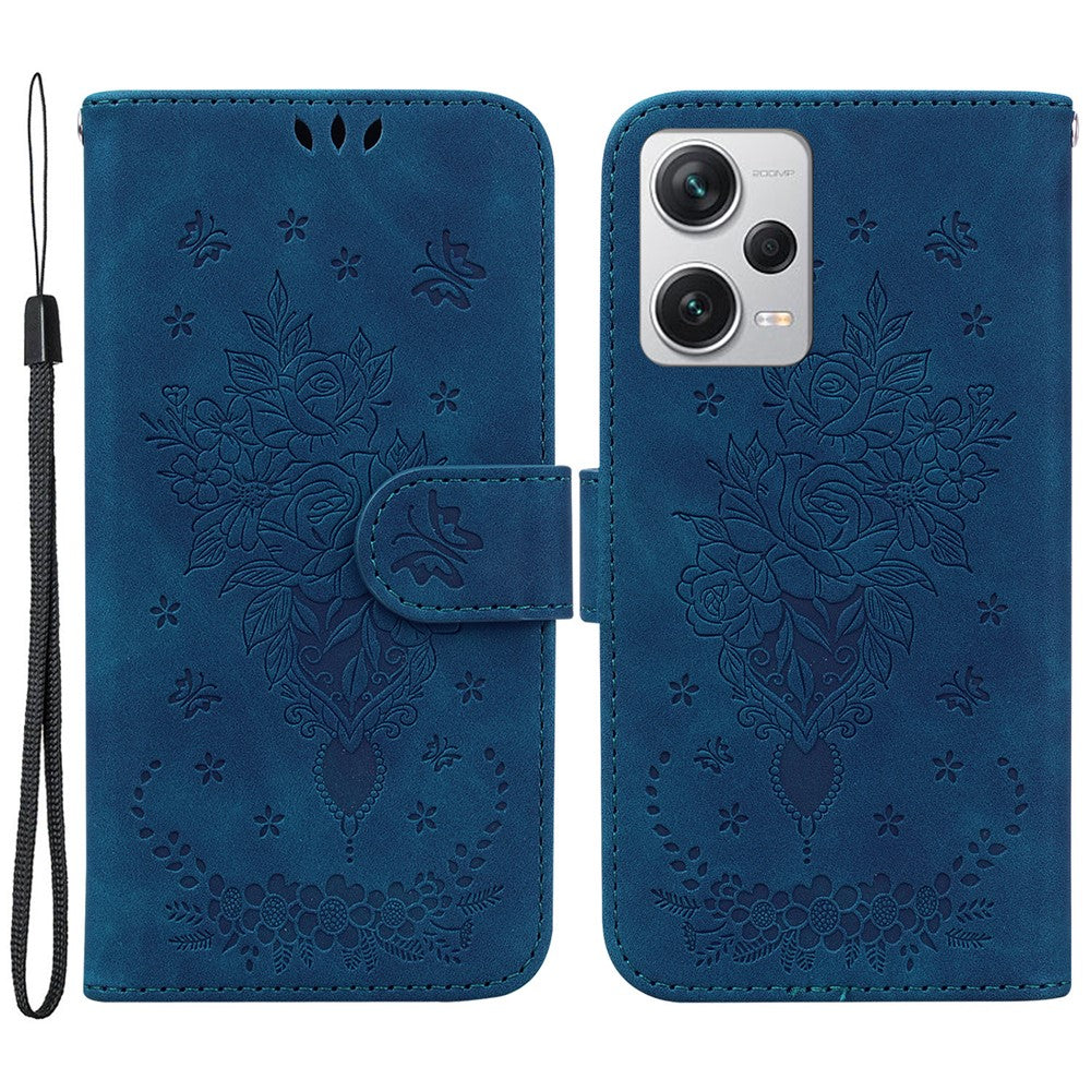 Läderfodral till Xiaomi Redmi Note 12 Pro+ 5G med rosfjärilstryck, stativ, plånboksfodral