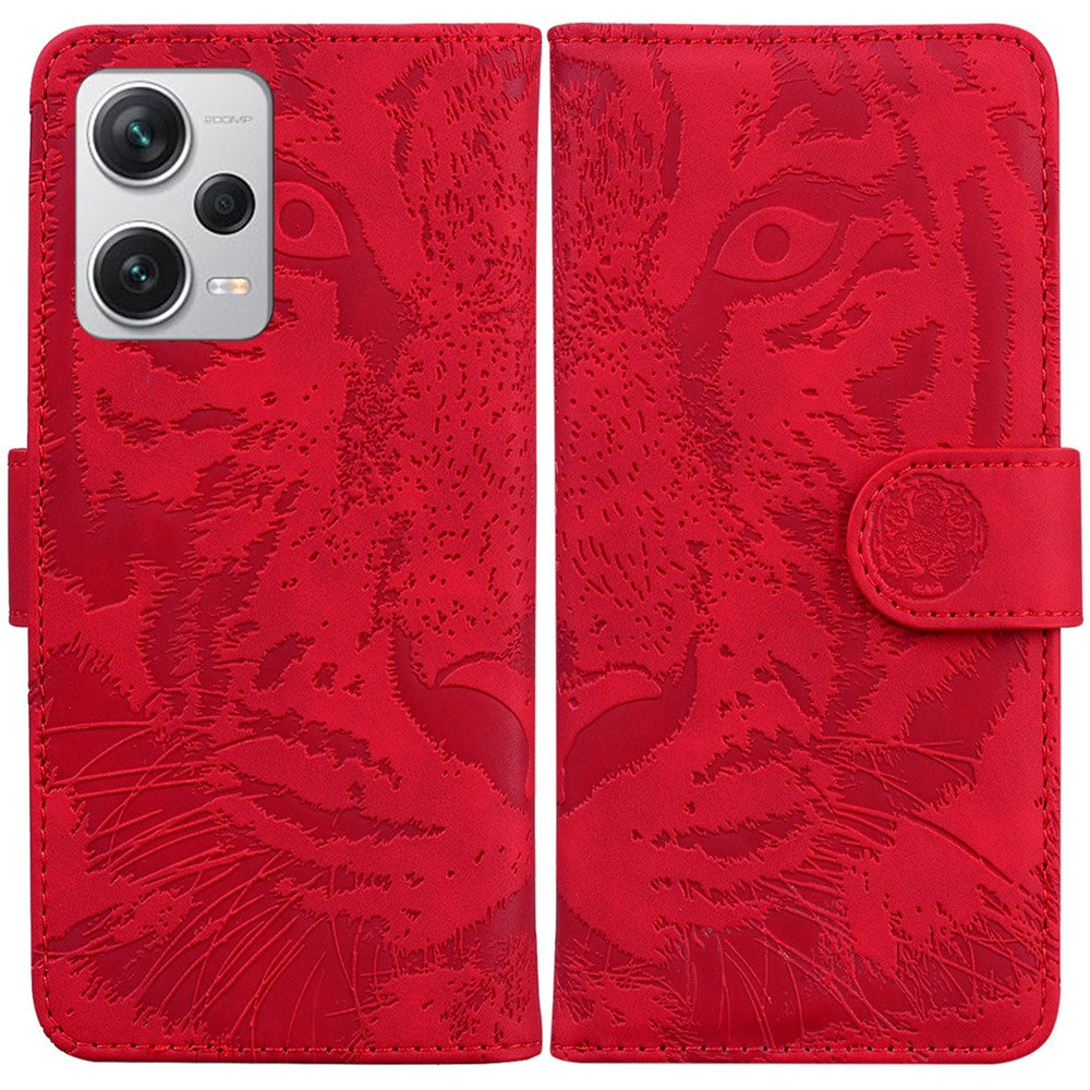 Xiaomi Redmi Note 12 Pro+ 5G PU-läder plånboksfodral Tigermönster präglad stativ vikbart mobilfodral