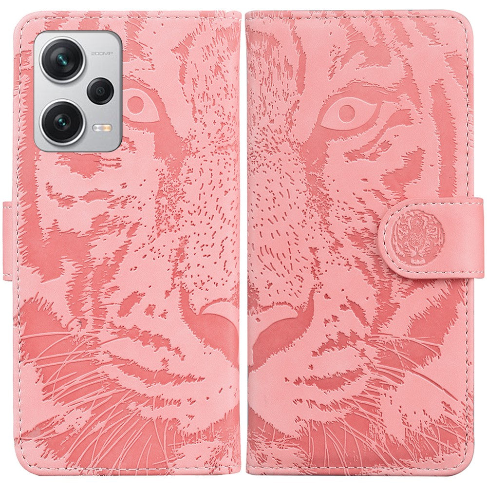 Xiaomi Redmi Note 12 Pro+ 5G PU-läder plånboksfodral Tigermönster präglad stativ vikbart mobilfodral
