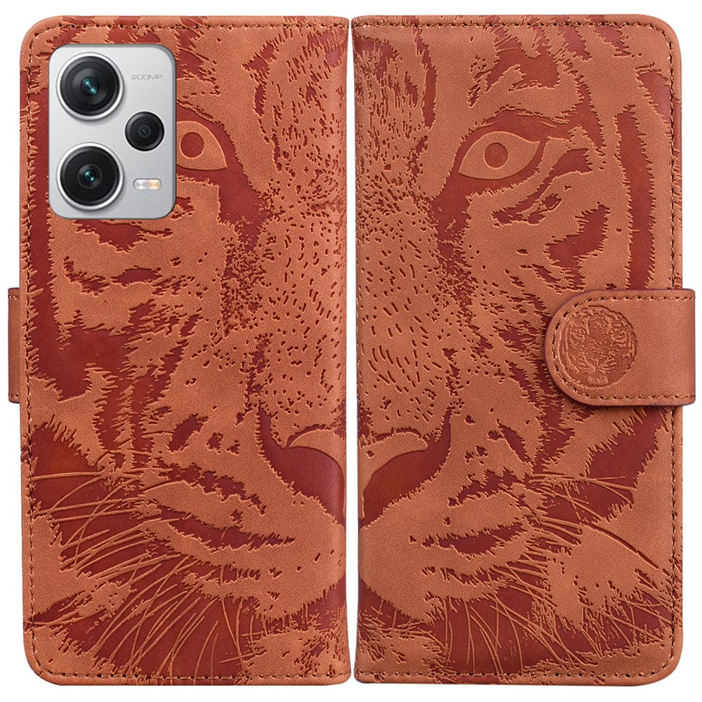 Xiaomi Redmi Note 12 Pro+ 5G PU-läder plånboksfodral Tigermönster präglad stativ vikbart mobilfodral