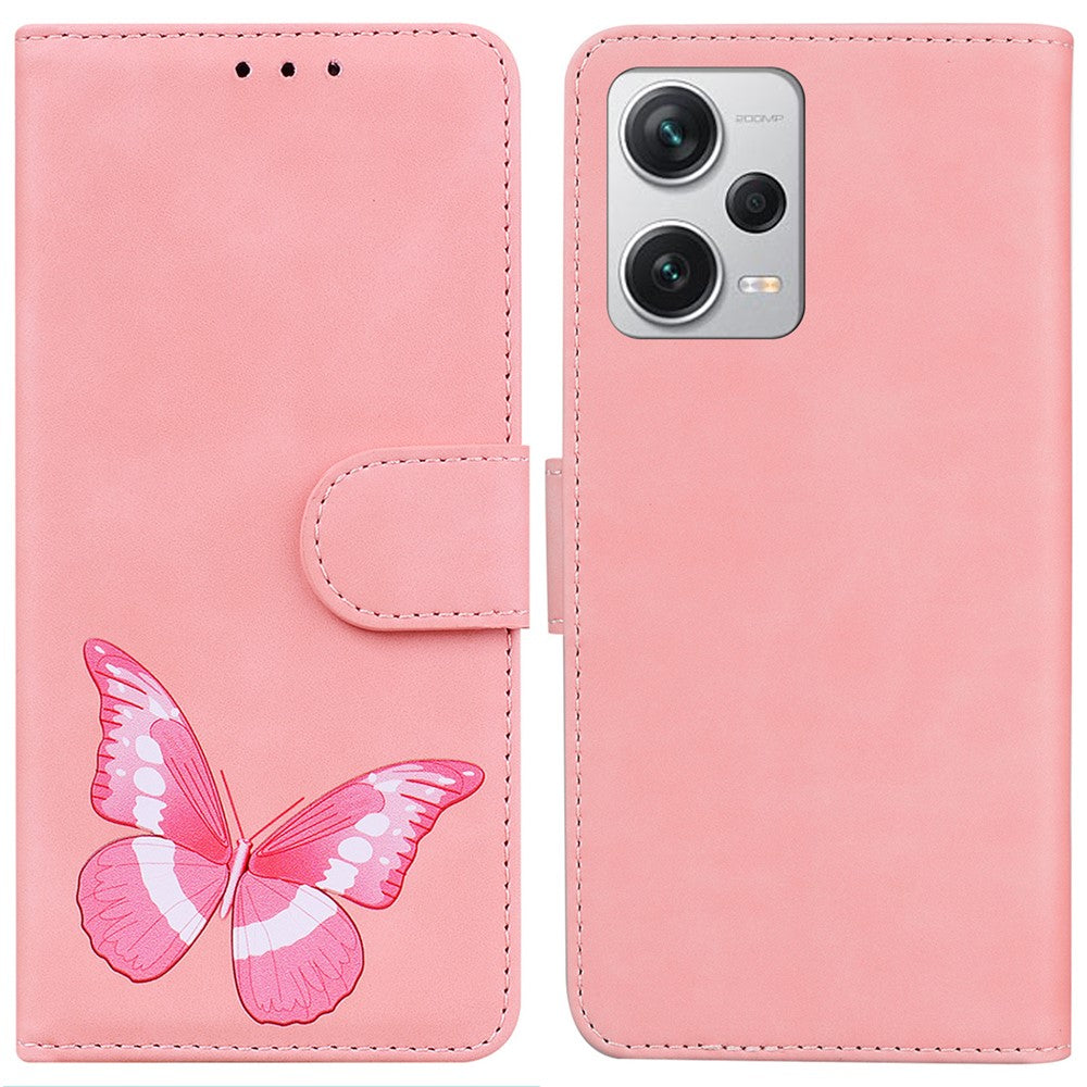 Läderfodral för Xiaomi Redmi Note 12 Pro+ 5G med plånboksfodral, fjärilsmönster och tryck
