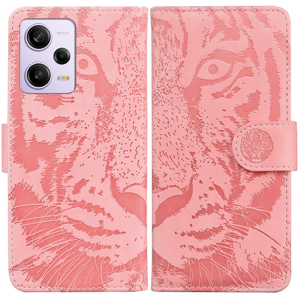 Läderfodral för Xiaomi Redmi Note 12 Pro 5G / Note 12 Pro Speed 5G / Poco X5 Pro 5G, stativ med tigermönster och präglad plånbok