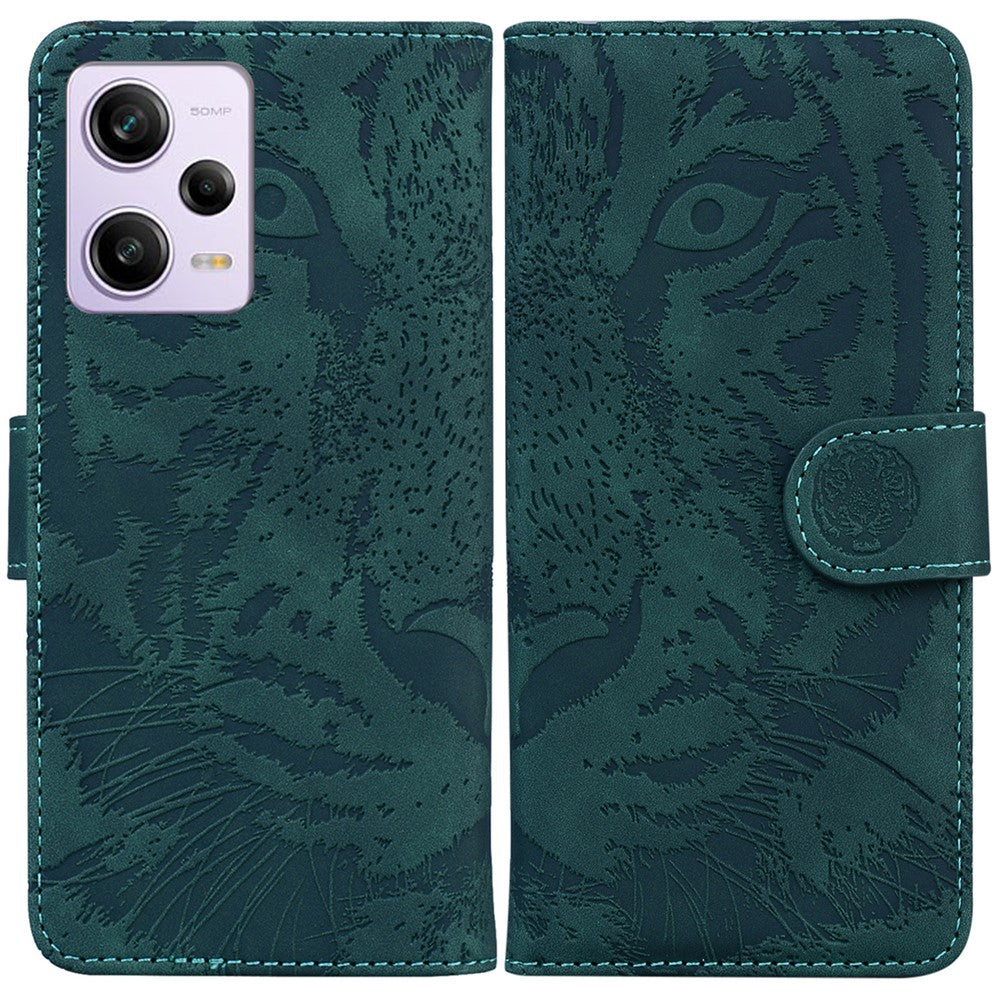 Läderfodral för Xiaomi Redmi Note 12 Pro 5G / Note 12 Pro Speed 5G / Poco X5 Pro 5G, stativ med tigermönster och präglad plånbok