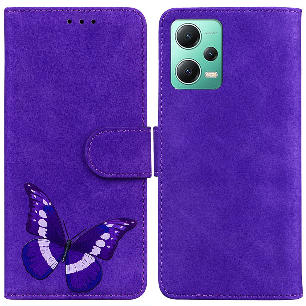 Xiaomi Redmi Note 12 5G (Global) / (Indien) / (Kina) / Poco X5 5G Läderplånbok Mobilskal Fjärilstryck Stativ Mobilskal