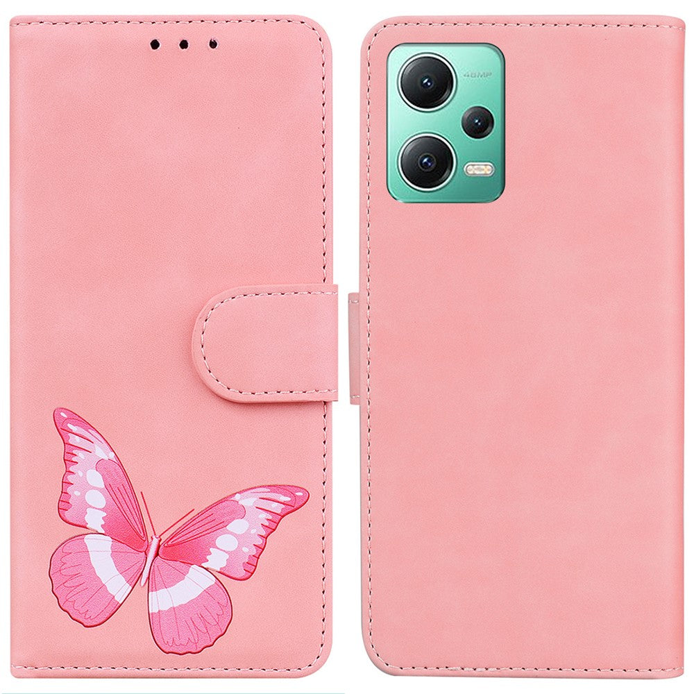 Xiaomi Redmi Note 12 5G (Global) / (Indien) / (Kina) / Poco X5 5G Läderplånbok Mobilskal Fjärilstryck Stativ Mobilskal