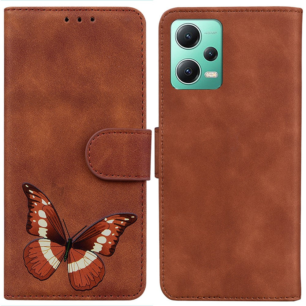 Xiaomi Redmi Note 12 5G (Global) / (Indien) / (Kina) / Poco X5 5G Läderplånbok Mobilskal Fjärilstryck Stativ Mobilskal